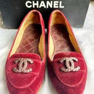 CHANEL quilted velvet loafers (gently worn)